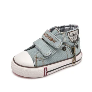 Chaussures enfants hautes en denim logo étoile style moderne Velcro et fermeture éclair enfants 713 ans baskets antidérapantes