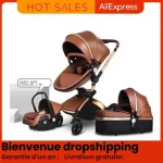 Poussette bébé 3 en 1 Agape High View cuir marron doré 03 ans luxe 360 conception ratetion fonctionnalités multiples