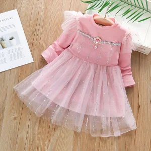 Robe princesse fille manches longues tulle paillettes rose occasion spéciale anniversaire photo famille Robe princesse fille manches longues tulle paillettes rose occasion spéciale anniversaire photo famille