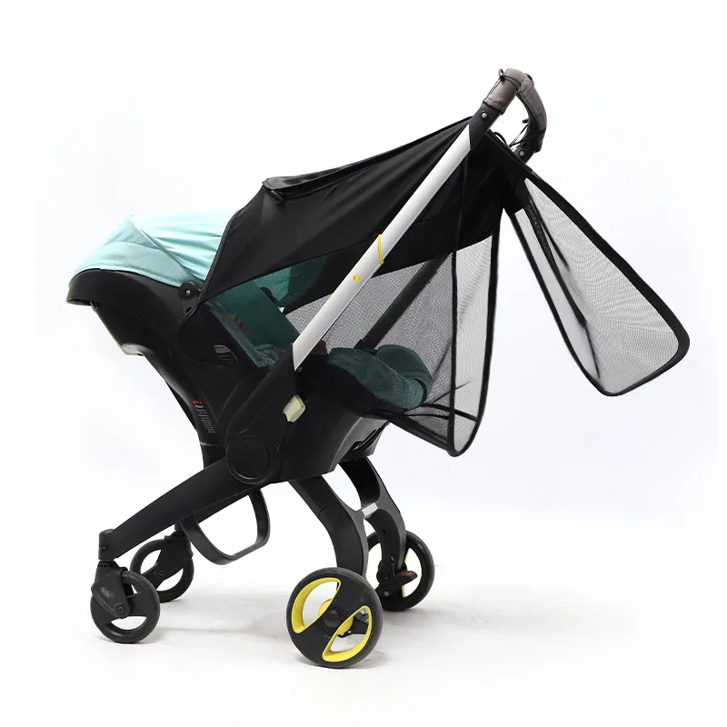 Poussette bébé compacte légère avec paresoleil filet ventilation design moderne matériaux durables antiUV couleur turquoise noir