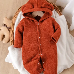 Combinaison bébé 3D oreilles ours capuche manches longues 012 mois hiver doux polyester orange unisexe confort style moderne