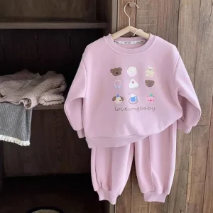 Ensemble vêtements bébé fille sweatshirt et pantalon imprimé style doux et ludique rose pâle 46 ans confort quotidien design enfantin qualité supérieure