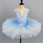 Costume de ballerine princesse pour enfants, robe à fleurs à paillettes, vêtements de danse pour filles, justaucorps de ballet de gymnastique, plateau, robe tutu pansement – C Sky Blue