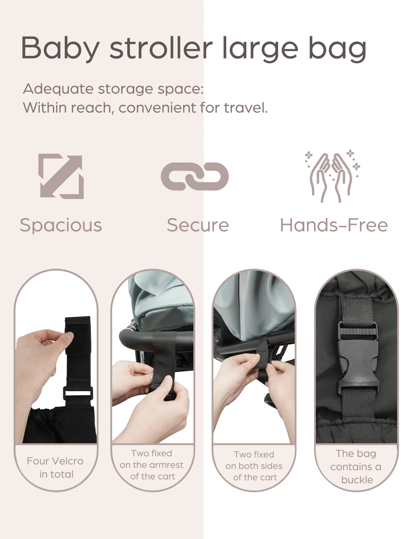 Sac de rangement suspendu pour poussette grande capacité portable confortable sécurité design moderne pratique voyage bébé