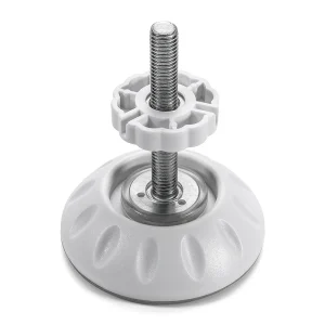 Stabilisateur de meuble ajustable en métal et plastique design moderne blanc et argenté ajustement en hauteur adhérence au sol usage domestique pièces détachées