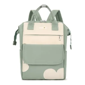 Sac à dos bébé grande capacité multipoches nylon étanche résistant vert pastel motifs nuages Sac à dos bébé grande capacité multipoches nylon étanche résistant vert pastel motifs nuages