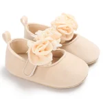 Chaussures plates filles fleurs princesse premiers pas 01 ans semelles souples beige confortable style élégant Velcro
