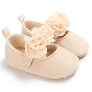 Chaussures plates filles fleurs princesse premiers pas 01 ans semelles souples beige confortable style élégant Velcro