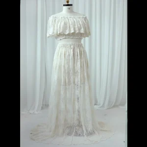 Robe de maternité brodée en coton offwhite baby shower photographie Aline manches longues style bohème