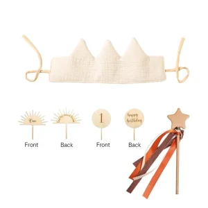 Ensemble couronne anniversaire bébé décoration gâteau accessoires fêtes cadeau naissance 036 mois beige moderne épuré cosy