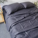 Ensemble literie bébé 100% lin housse couette drap housse taies oreiller couleur unie dark blue hypoallergénique doux facile entretien