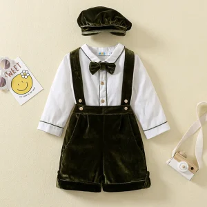 Ensemble 3 pièces chemisier velours bébé garçon tenue mariage anniversaire style classique