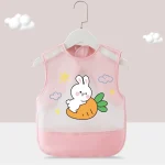 Bavoir imperméable pour bébé 04 ans design cartoon lapin carotte sans manches rose pastel pratique pour les repas protection vêtements hygiène enfant