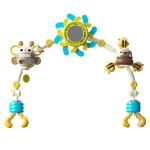 Mobile éveil bébé 3en1 animaux suspensions miroir jaune bleu vert 012 mois poussette accessoire développement sensoriel jouet bébé