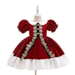 Robe de princesse pour filles soirée mariage demoiselles d&rsquo;honneur robe de bal style classique manches bouffantes velours doré