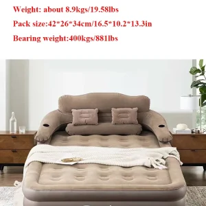 Canapélit gonflable Tuomico matelas d&rsquo;appoint PVC  suède 152x203x48 cm lit d&rsquo;appoint coussins intégrés style moderne Usage domicile idéal pour invités ou relaxation