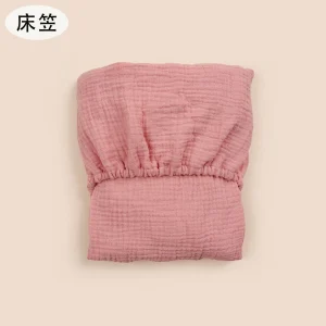 Housse de matelas berceau double couche gaze coton crêpe couvrelit doux confortável extérieur détachable lavable bébé rose clair