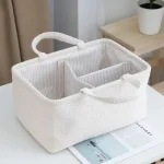 Panier rangement portable multifonctionnel sac organisation bébé accessoire maison design moderne tissu doux 2 poignées intérieur rayures blanc