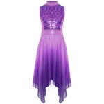 Robe de danse pour filles style asymétrique sequins violet polyester et chiffon soirée fête gala occasion spéciale vêtement élégant moderne confortable durable robe de cocktail