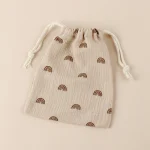 Sac de rangement en coton imprimé arcenciel pour poussette sac antipoussière multifonction avec cordon de serrage  beige