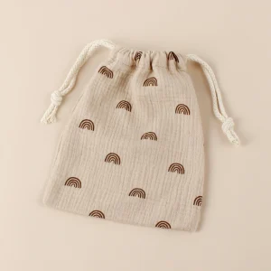 Sac de rangement en coton imprimé arcenciel pour poussette sac antipoussière multifonction avec cordon de serrage  beige