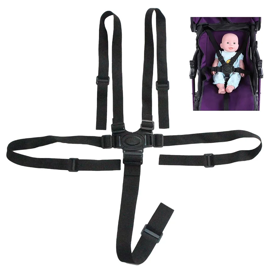 Ceinture de sécurité 5 points pour poussette harnais universel maintien sécurisé bébé matériau nylon durable noir ajustable