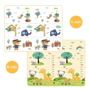 Tapis de jeu réversible bébé tapis de sécurité double face motifs animaux échelle de croissance matériau moelleux grande taille facile à nettoyer