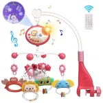 Mobile de berceau musical pour bébé de 0 à 6 mois, avec lumières, Projection musicale, jouets de berceau télécommandés pour nouveau-né – red