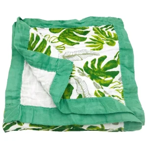 Couverture en mousseline 100% coton bébé quatre couches 120x120cm respirante nouveauné style tropical vert motifs feuilles bohochic écoresponsable Couverture en mousseline 100% coton bébé quatre couches 120x120cm respirante nouveauné style tropical vert motifs feuilles bohochic écoresponsable