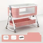 Berceau bébé multifonctionnel ajustable hauteur lit portable design moderne rose rangement intégré roulettes maille latérale sécuritaire compact