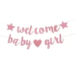 Drap d&rsquo;anniversaire en papier pour bébé fille guirlande de bienvenue décoration de fête cadeau