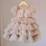 Robe princesse tendance filles paillettes tulle sans manches événements spéciaux nœud charmant 713 ans
