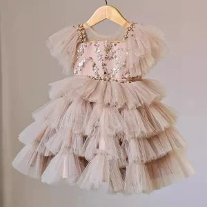 Robe princesse tendance filles paillettes tulle sans manches événements spéciaux nœud charmant 713 ans