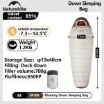 Sac de couchage Naturehike Snow Bird 20D mummy duvet canard randonnée camping froid portable adultes 190cm x 75cm gris
