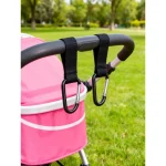 Ensemble sangles fixation multifonctionnel poussette 2 pièces nylon résistant mousquetons métal noir mains libres sacs courses maman bébé