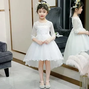 Robe princesse tulle enfants collection 2025 tenue spéciale occasion fille robe longue genoux manches courtes détails élégants matériau doux