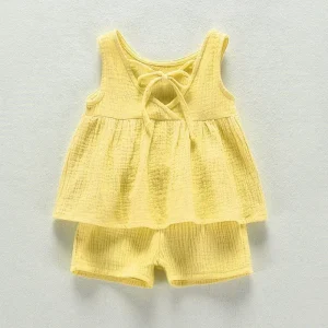 Tenue estivale bébé fille ensemble top et short tissu doux couleur jaune style moderne ajustement confortable vêtement bébé fille 04T Tenue estivale bébé fille ensemble top et short tissu doux couleur jaune style moderne ajustement confortable vêtement bébé fille 04T