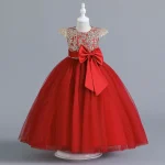 Robe de cérémonie pour enfant fille rouge avec paillettes dorées robe de bal fête mariage Noël occasion spéciale