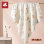 Couverture bébé AIBEDILA 4 couches tissu doux design animé montgolfières poissons 70×100 cm pour poussette literie