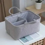 Sac de rangement portable multifonctionnel pour bébé panier organizateur poignées latérales intérieur rayures style moderne gris