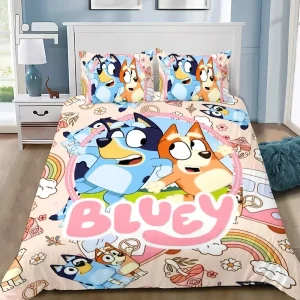 Housse de couette personnalisée Blueys Bandit Chili taies d’oreiller ensemble de literie bébé chambre à coucher microfibre douce design cartoonปลอดภัย et confortable Housse de couette personnalisée Blueys Bandit Chili taies d’oreiller ensemble de literie bébé chambre à coucher microfibre douce design cartoonปลอดภัย et confortable