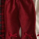 Pantalon hiver bébé fille mignon doux molleton arc polaire bow red plaid beige 13 ans