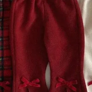 Pantalon hiver bébé fille mignon doux molleton arc polaire bow red plaid beige 13 ans
