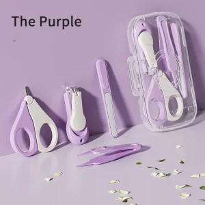 Kit soins santé bébé coupeongles ciseaux boîte rangement 5 pièces ensemble design violet pastel trousse transparente usage sécurisé pour bébé Kit soins santé bébé coupeongles ciseaux boîte rangement 5 pièces ensemble design violet pastel trousse transparente usage sécurisé pour bébé