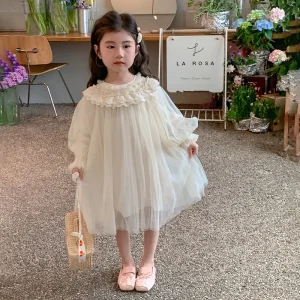 Robe princesse manches longues printemps automne filles 46 ans beige collection 2025 Robe princesse manches longues printemps automne filles 46 ans beige collection 2025