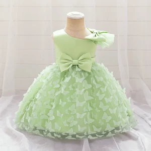 Robe de baptême princesse bébé fille tulle papillon vert clair occasion spéciale