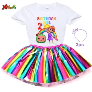 Ensemble tutu anniversaire fille jupe arcenciel tshirt personnalisé robe princesse fête enfant 25 ans