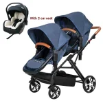 Double Poussette avec Siège Auto Léger en Aluminium pour Deux Enfants Design Moderne Pliable et Pratique