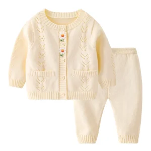 Ensemble cardigan et pantalon fille 13 ans automne hiver tissu doux motifs floraux style vintage bébé confortable sécurité