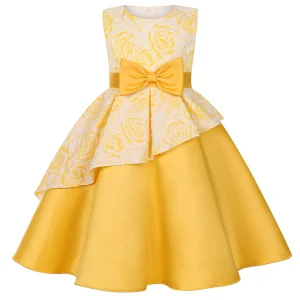 Robe de soirée princesse pour fille robe de danse élégante style fleurs jaune occasion anniversaire mariage demoiselle d’honneur 410 ans Robe de soirée princesse pour fille robe de danse élégante style fleurs jaune occasion anniversaire mariage demoiselle d’honneur 410 ans